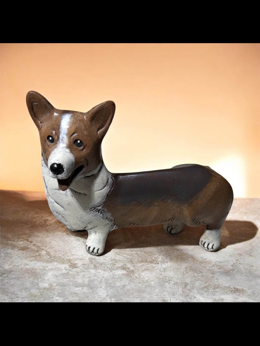 Brown and White Corgi Dog Statue for Pets Decor